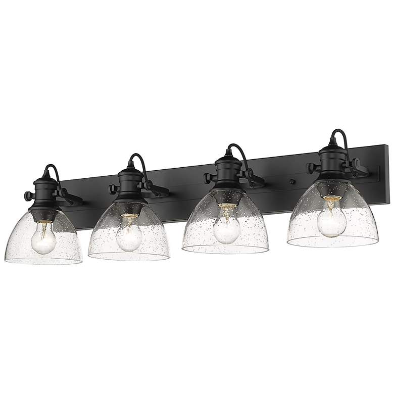 Image 2 Hines 34 1/2 inch Wide 4-Light Matte Black and Seeded Glass Bath Light