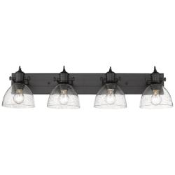 Hines 34 1/2&quot; Wide 4-Light Matte Black and Seeded Glass Bath Light