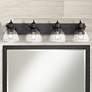 Hines 34 1/2" Wide 4-Light Matte Black and Seeded Glass Bath Light