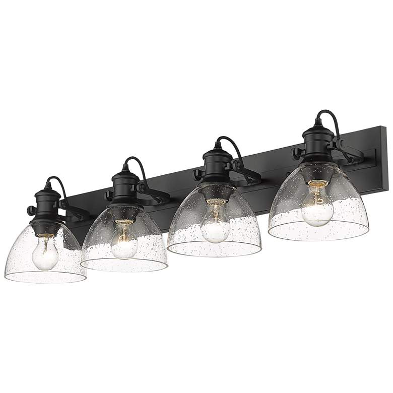 Image 4 Hines 34 1/2 inch Wide 4-Light Matte Black and Seeded Glass Bath Light more views