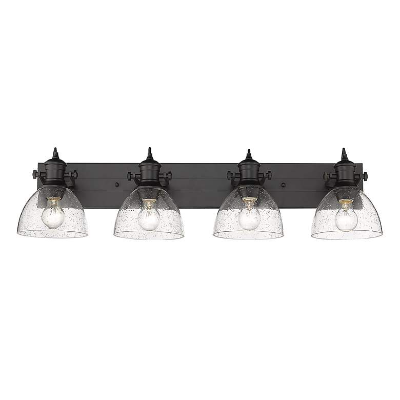 Image 4 Hines 34 1/2 inch Wide 4-Light Matte Black and Seeded Glass Bath Light more views