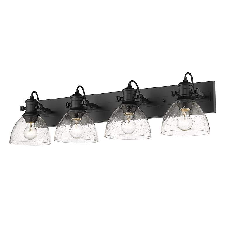 Image 7 Hines 34 1/2" Wide 4-Light Matte Black and Seeded Glass Bath Light more views