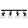 Hines 34 1/2" Wide Matte Black 4-Light Semi-Flush With Seeded Glass