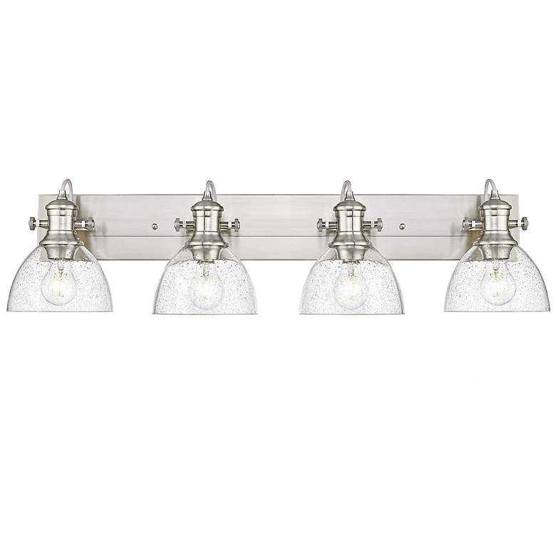 Image 1 Hines 34 3/4" Wide Pewter 4-Light Bath Light w/ Seeded Glass