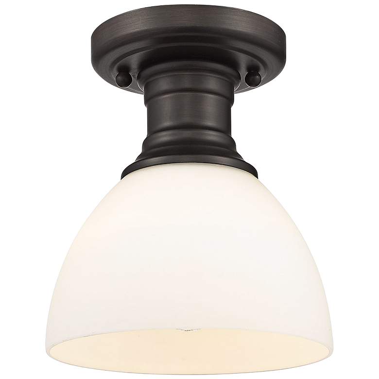 Image 1 Hines 6 7/8" Wide 1-Light Semi-Flush in Rubbed Bronze with Opal