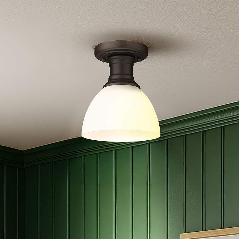 Image 1 Hines 6 7/8" Wide 1-Light Semi-Flush in Rubbed Bronze with Opal