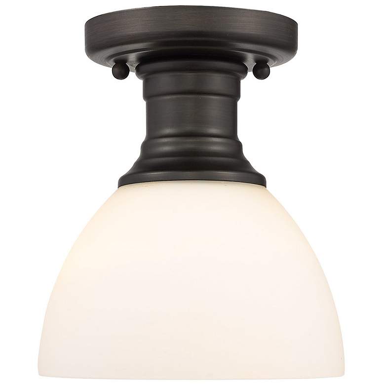 Image 2 Hines 6 7/8" Wide 1-Light Semi-Flush in Rubbed Bronze with Opal more views