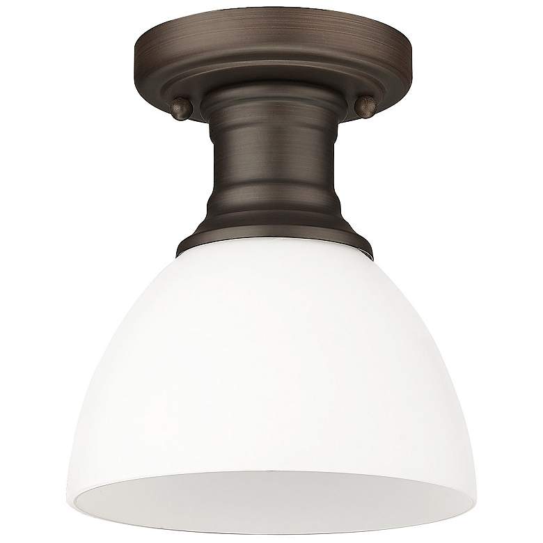 Image 4 Hines 6 7/8" Wide 1-Light Semi-Flush in Rubbed Bronze with Opal more views