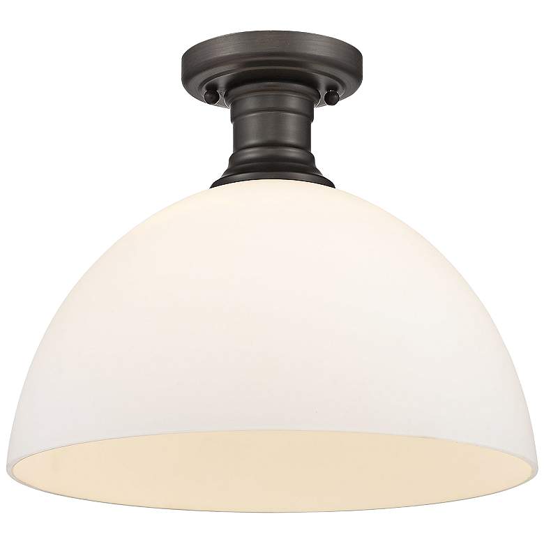 Image 1 Hines 6 7/8" Wide 1-Light Semi-Flush in Rubbed Bronze with Seeded Glas