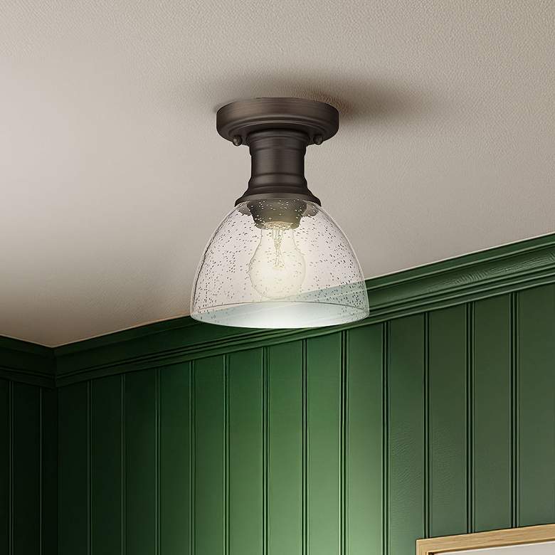 Image 1 Hines 6 7/8" Wide 1-Light Semi-Flush in Rubbed Bronze with Seeded Glas