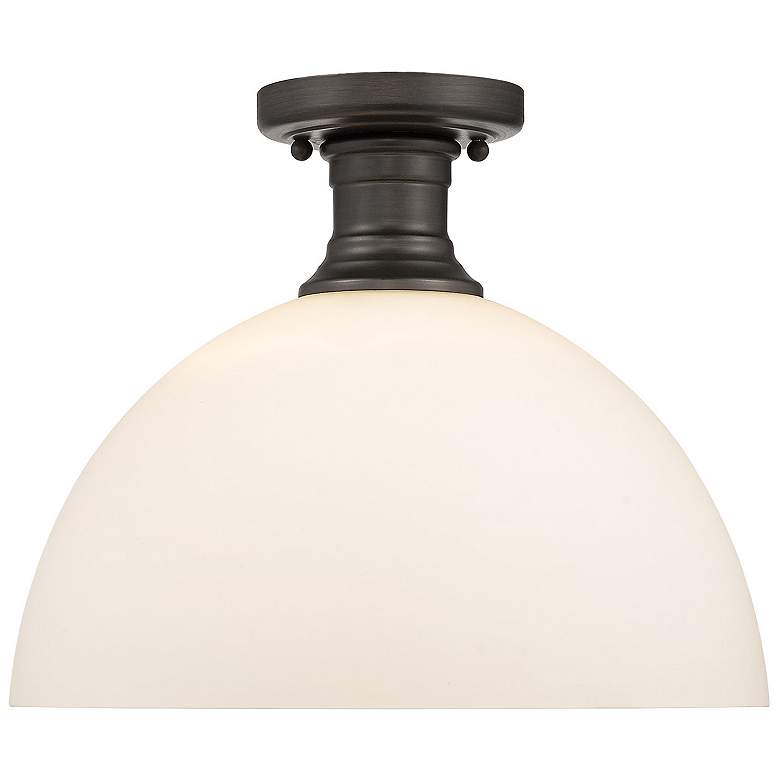 Image 2 Hines 6 7/8" Wide 1-Light Semi-Flush in Rubbed Bronze with Seeded Glas more views