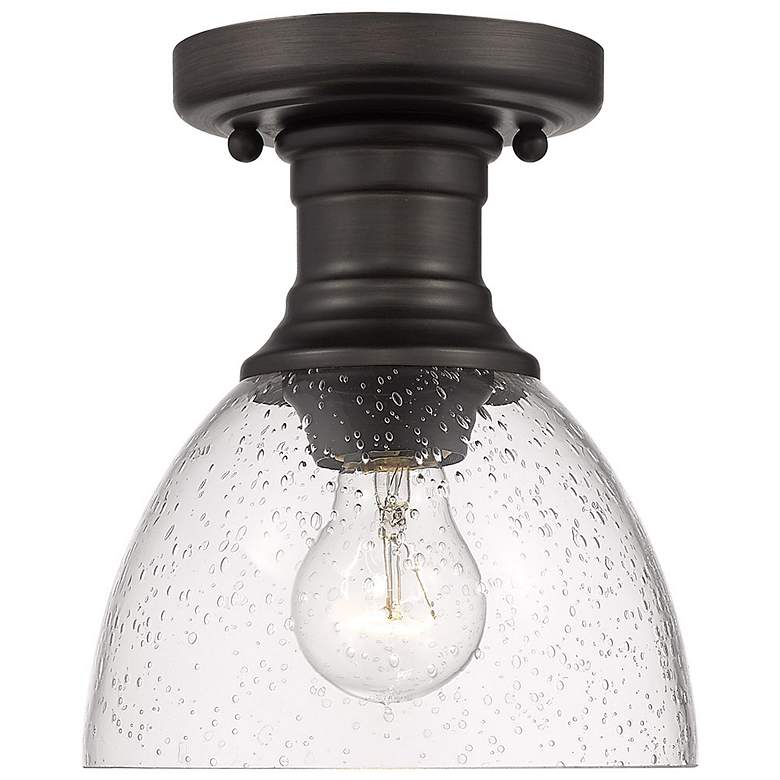 Image 4 Hines 6 7/8" Wide 1-Light Semi-Flush in Rubbed Bronze with Seeded Glas more views