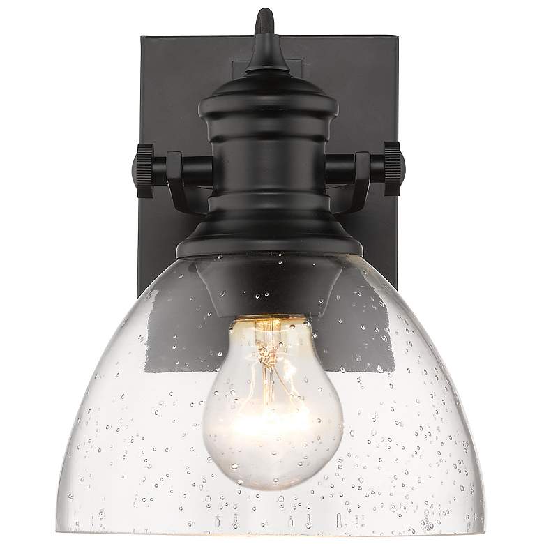 Image 1 Hines 6 7/8" Wide 1-Light Wall Sconce in Matte Black with Seeded Glass