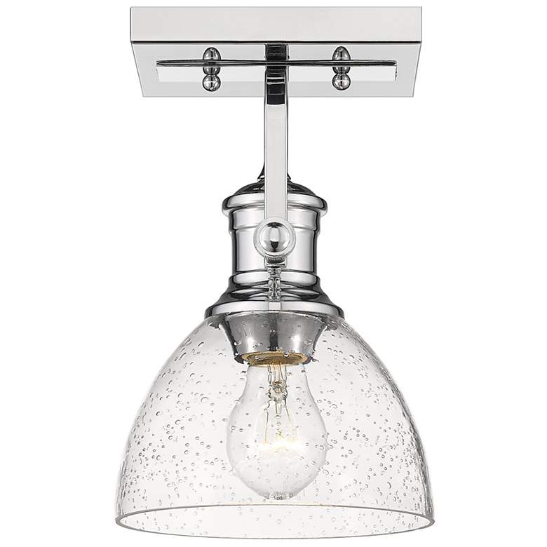 Image 1 Hines 6 7/8" Wide Chrome 1-Light Semi-Flush With Seeded Glass