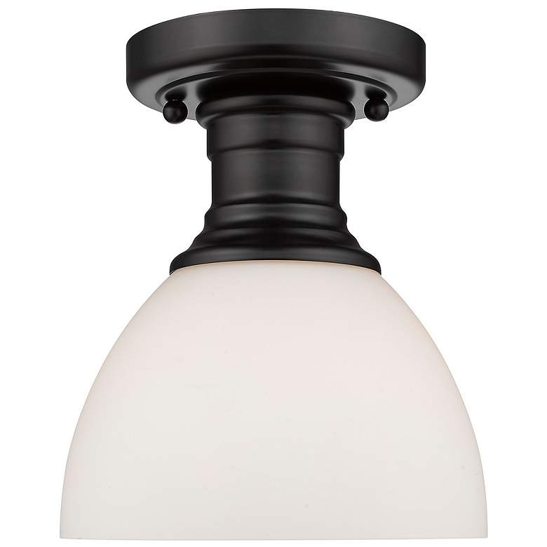 Image 1 Hines 6 7/8 inch Wide Matte Black 1-Light Semi-Flush With Opal Glass