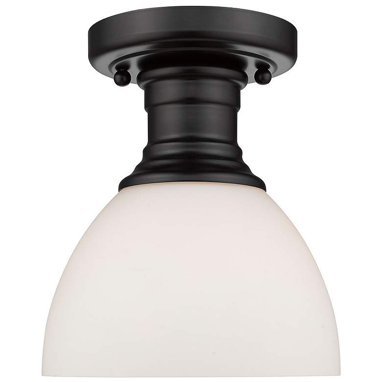 Image 1 Hines 6 7/8" Wide Matte Black 1-Light Semi-Flush With Opal Glass