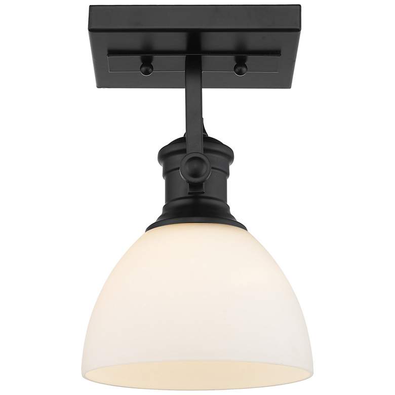 Image 1 Hines 6 7/8 inch Wide Matte Black 1-Light Semi-Flush With Opal Glass