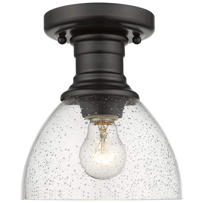 Image 1 Hines 6 7/8" Wide Matte Black 1-Light Semi-Flush With Seeded Glass
