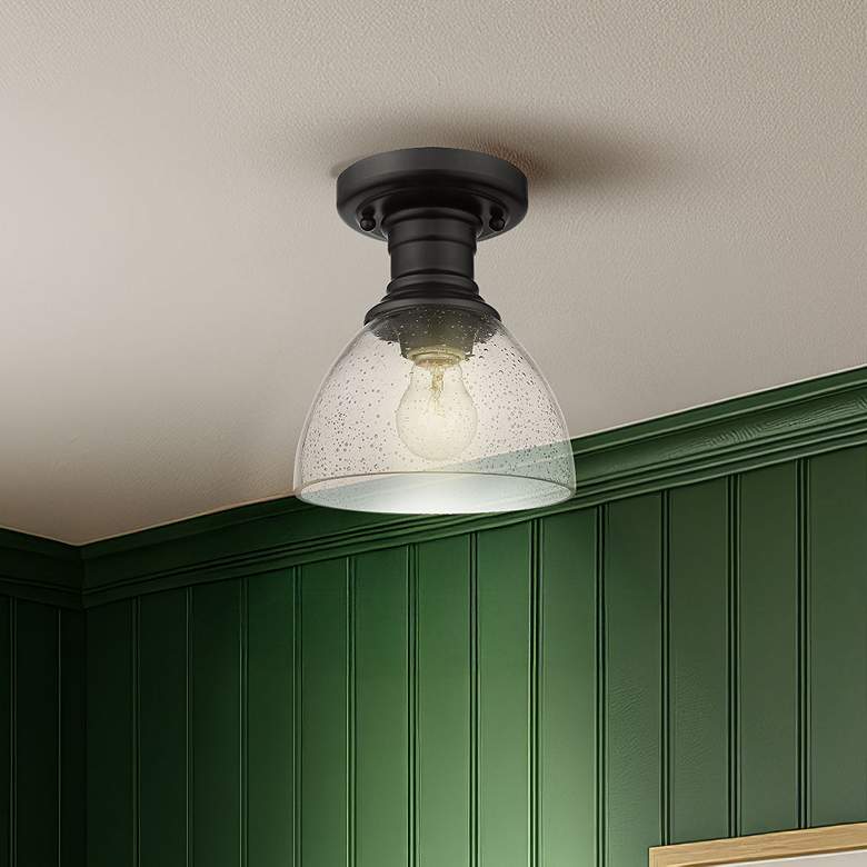 Image 1 Hines 6 7/8" Wide Matte Black 1-Light Semi-Flush With Seeded Glass
