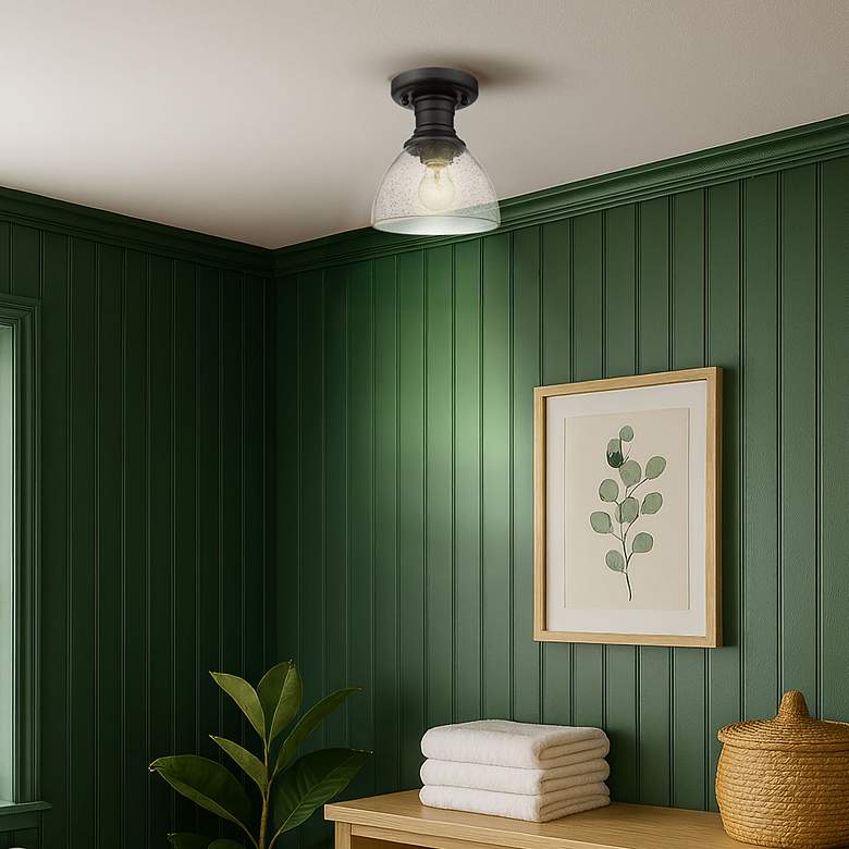 Image 3 Hines 6 7/8" Wide Matte Black 1-Light Semi-Flush With Seeded Glass more views