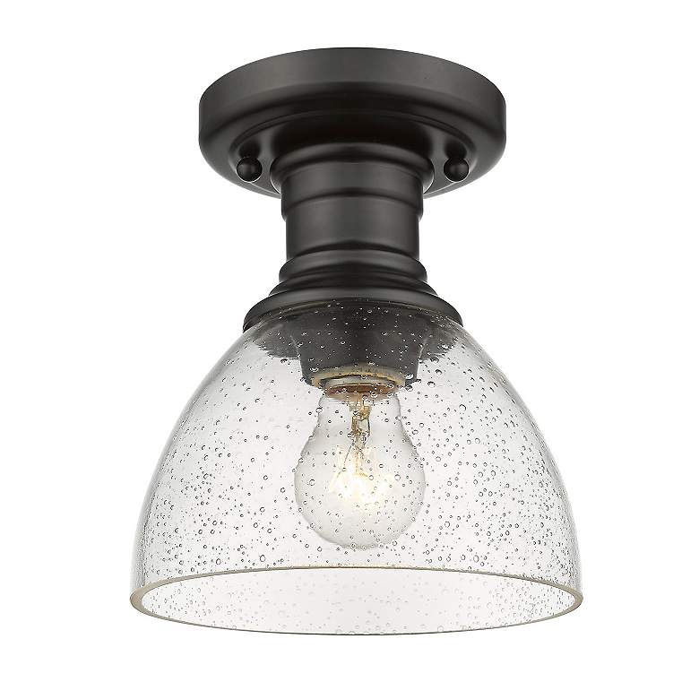 Image 5 Hines 6 7/8" Wide Matte Black 1-Light Semi-Flush With Seeded Glass more views