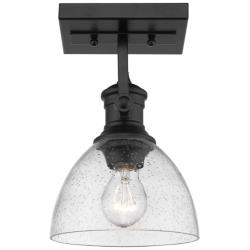 Hines 6 7/8&quot; Wide Matte Black 1-Light Semi-Flush With Seeded Glass