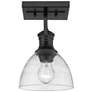 Hines 6 7/8" Wide Matte Black 1-Light Semi-Flush With Seeded Glass