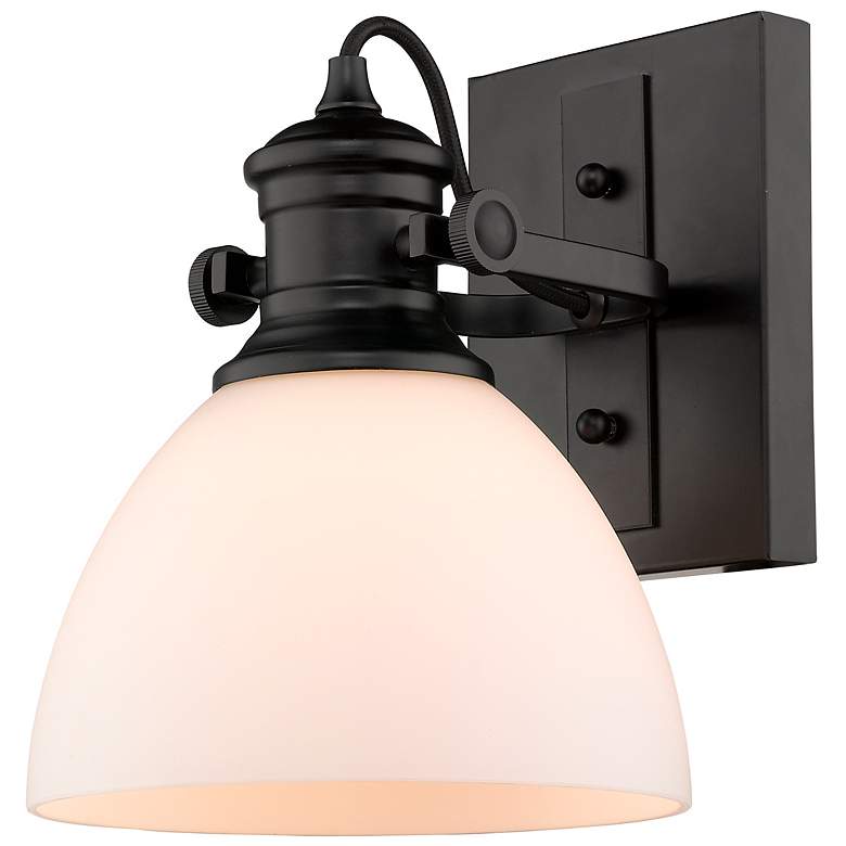 Image 1 Hines 6 7/8" Wide Matte Black 1-Light Wall Sconce with Opal Glass