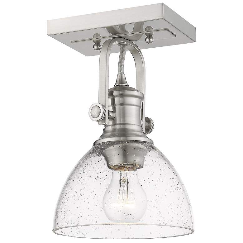 Image 1 Hines 6 7/8 inch Wide Pewter 1-Light Semi-Flush With Seeded Glass