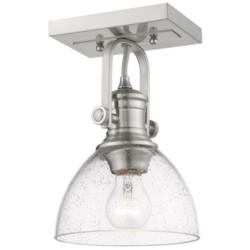 Hines 6 7/8&quot; Wide Pewter 1-Light Semi-Flush With Seeded Glass