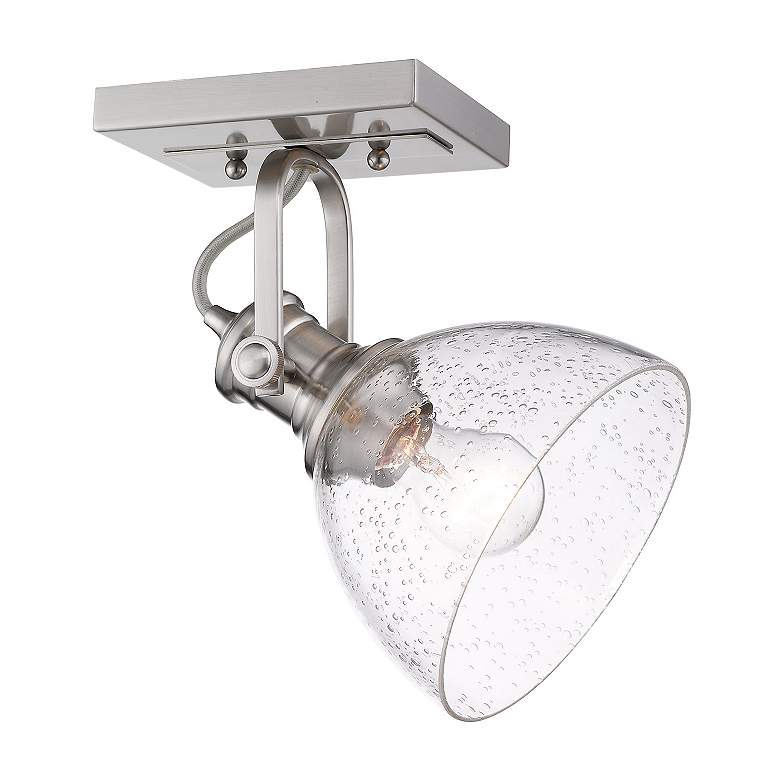 Image 2 Hines 6 7/8" Wide Pewter 1-Light Semi-Flush With Seeded Glass more views