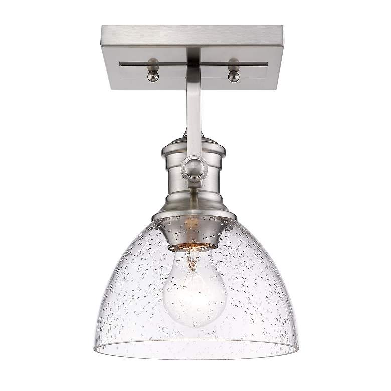Image 3 Hines 6 7/8" Wide Pewter 1-Light Semi-Flush With Seeded Glass more views