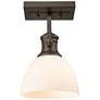 Hines 6 7/8" Wide Rubbed Bronze 1-Light Semi-Flush With Opal Glass