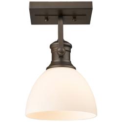 Hines 6 7/8&quot; Wide Rubbed Bronze 1-Light Semi-Flush With Opal Glass