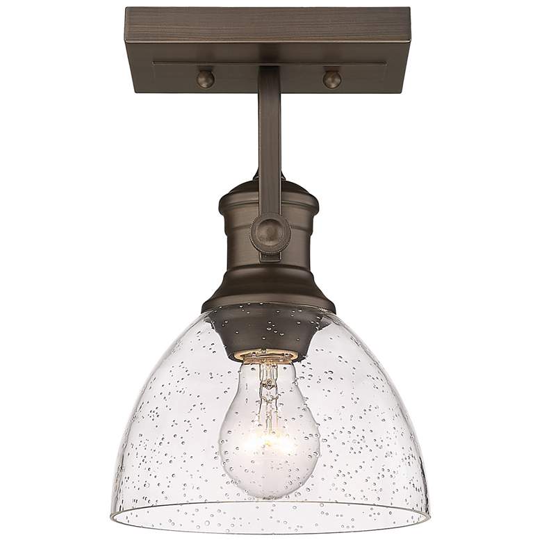 Image 1 Hines 6 7/8" Wide Rubbed Bronze 1-Light Semi-Flush With Seeded Glass