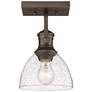 1_Hines 6 7/8" Wide Rubbed Bronze 1-Light Semi-Flush With Seeded Glass