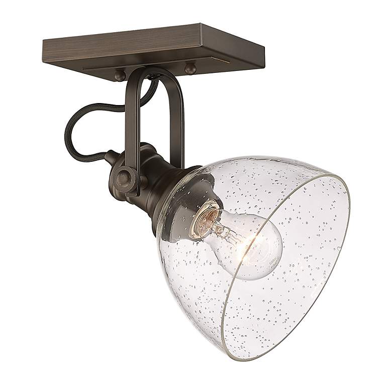 Image 2 Hines 6 7/8" Wide Rubbed Bronze 1-Light Semi-Flush With Seeded Glass more views