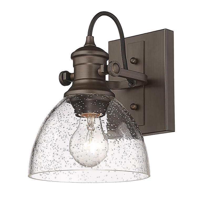 Image 3 Hines 6 7/8" Wide Rubbed Bronze 1-Light Semi-Flush With Seeded Glass more views