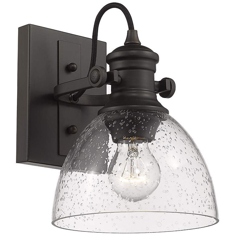 Image 1 Hines 6 7/8" Wide Rubbed Bronze 1-Light Wall Sconce with Seeded Glass