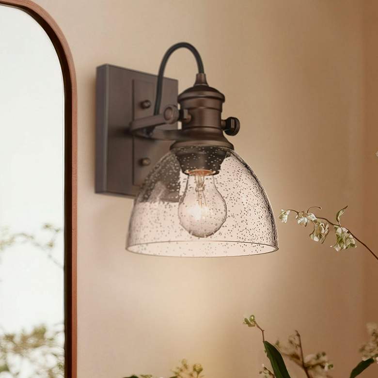 Image 1 Hines 6 7/8" Wide Rubbed Bronze 1-Light Wall Sconce with Seeded Glass