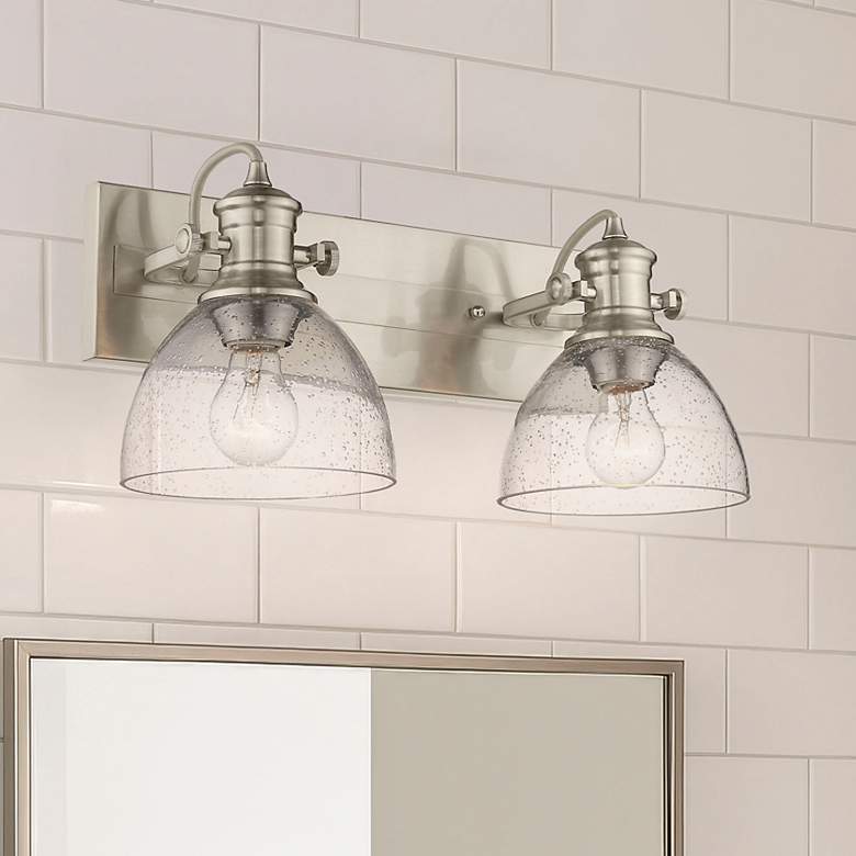 Image 1 Hines 8 1/2" High Pewter 2-Light Wall Sconce w/ Seeded Glass