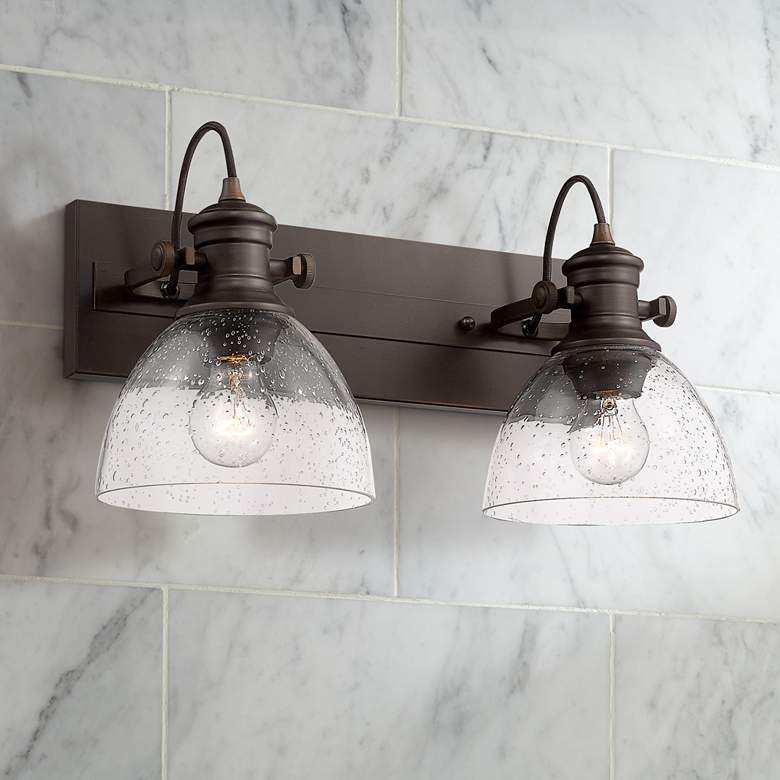 Image 1 Hines 8 1/2" High Rubbed Bronze Glass 2-Light Wall Sconce