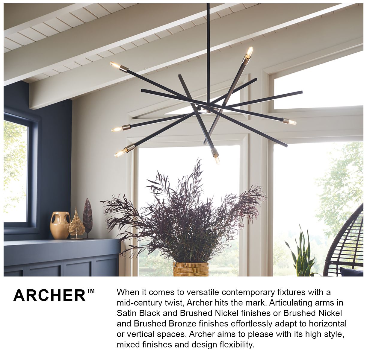 Hinkley Archer 42 1/2" Satin Black 6-Light Modern Sputnik Chandelier