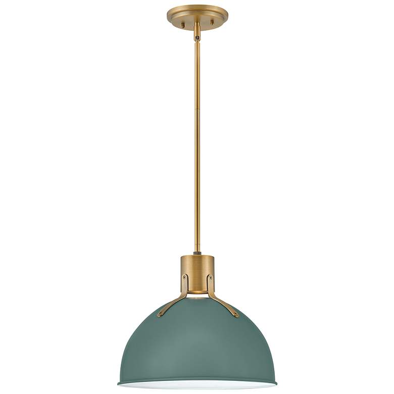 Image 2 Hinkley Argo 14" Wide Brass and Green Dome Pendant Light more views