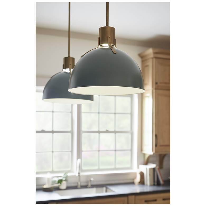 Image 3 Hinkley Argo 14" Wide Brass and Green Dome Pendant Light more views