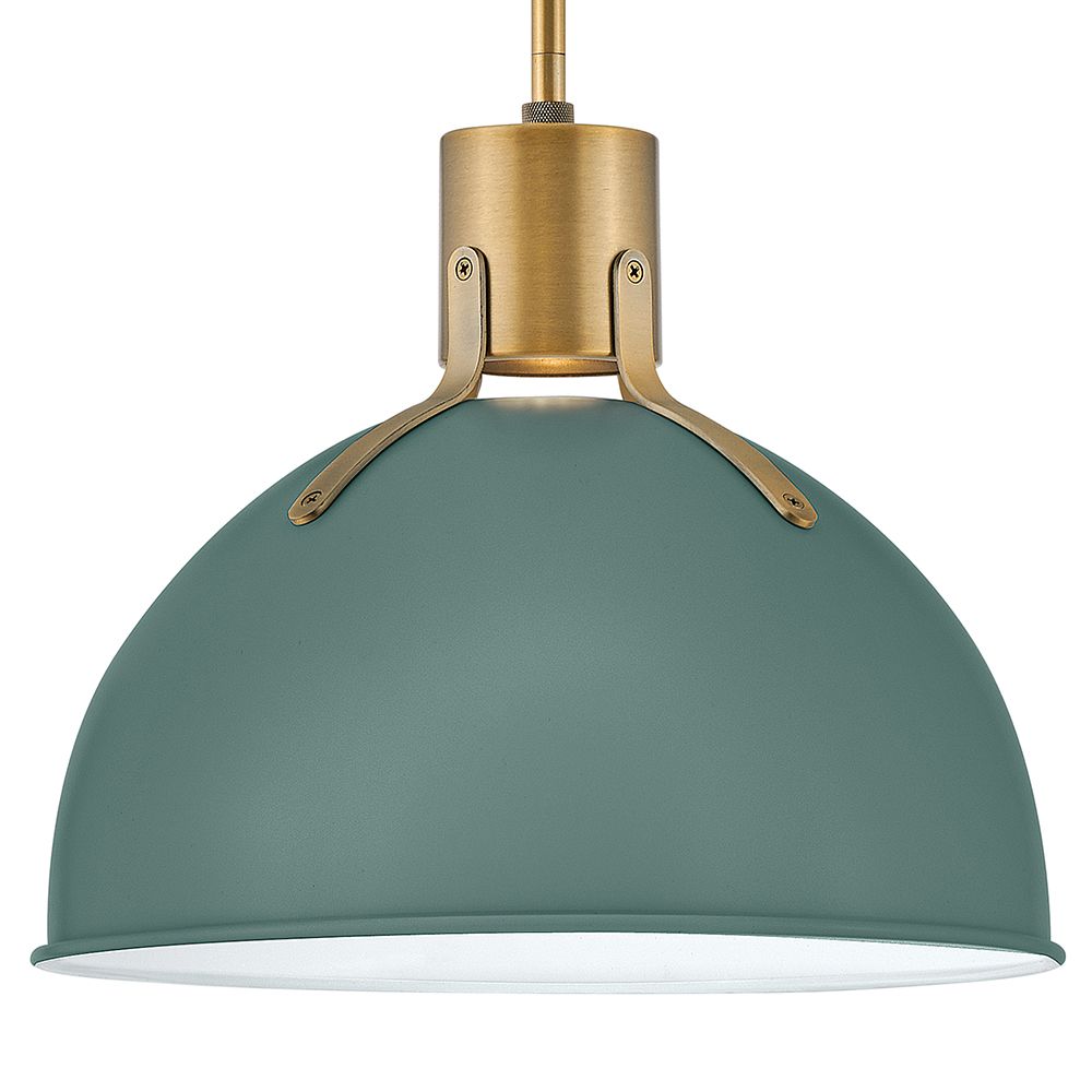 Hinkley Argo 14" Wide Brass and Green Dome Pendant Light