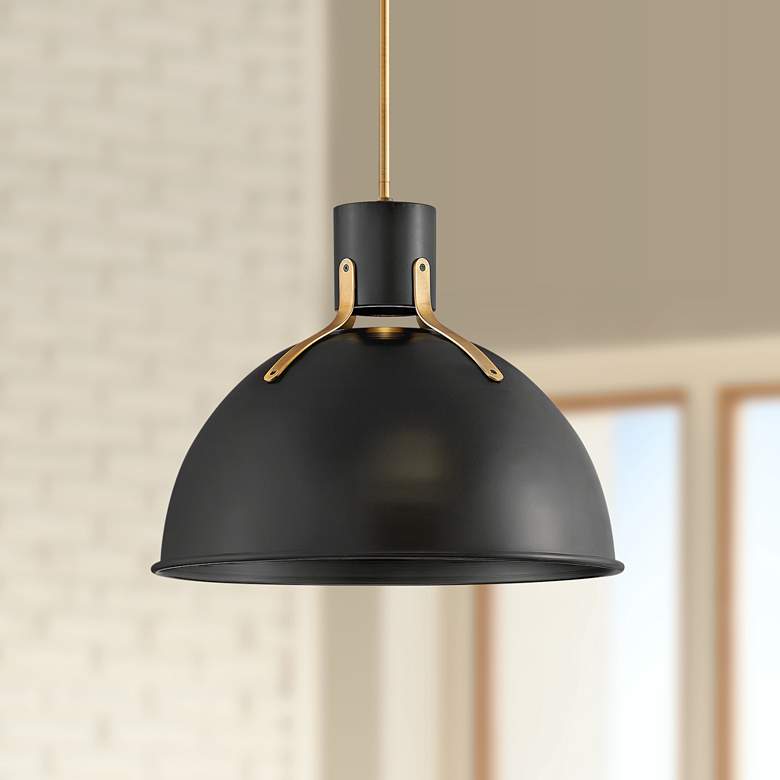 Image 1 Hinkley Argo 20 inch Wide Satin Black and Brass LED Dome Pendant Light
