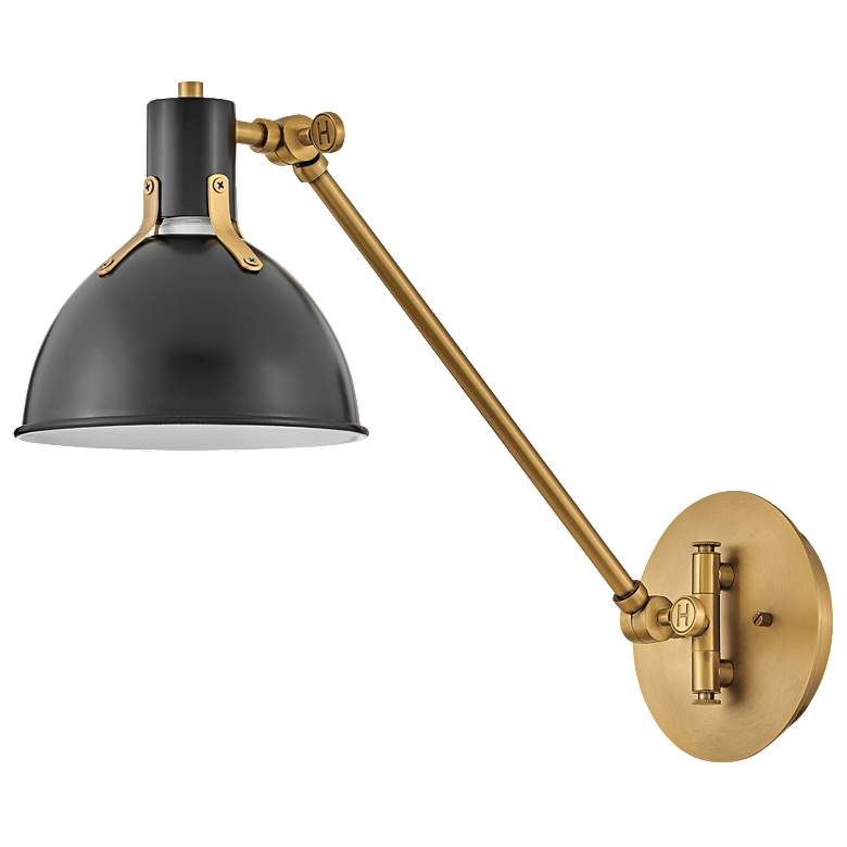 Image 1 Hinkley Argo Lacquered Brass and Black Swing Arm Wall Lamp