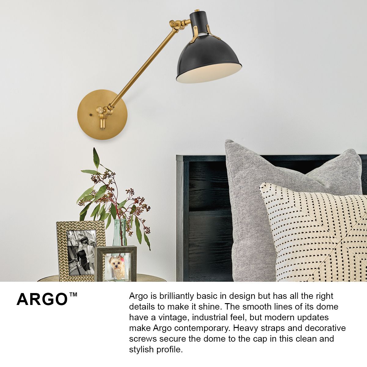 Hinkley Argo Lacquered Brass and Black Swing Arm Wall Lamp
