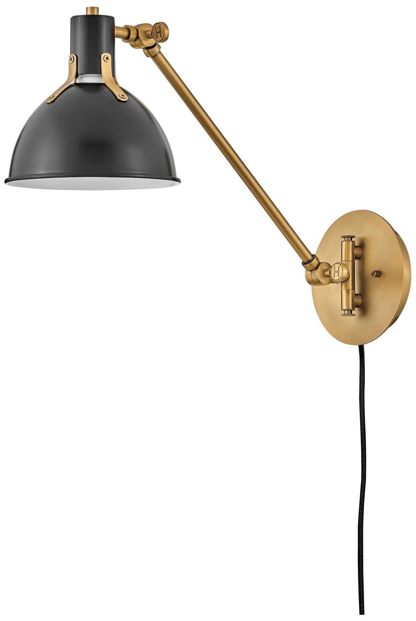 Hinkley Argo Lacquered Brass and Black Swing Arm Wall Lamp